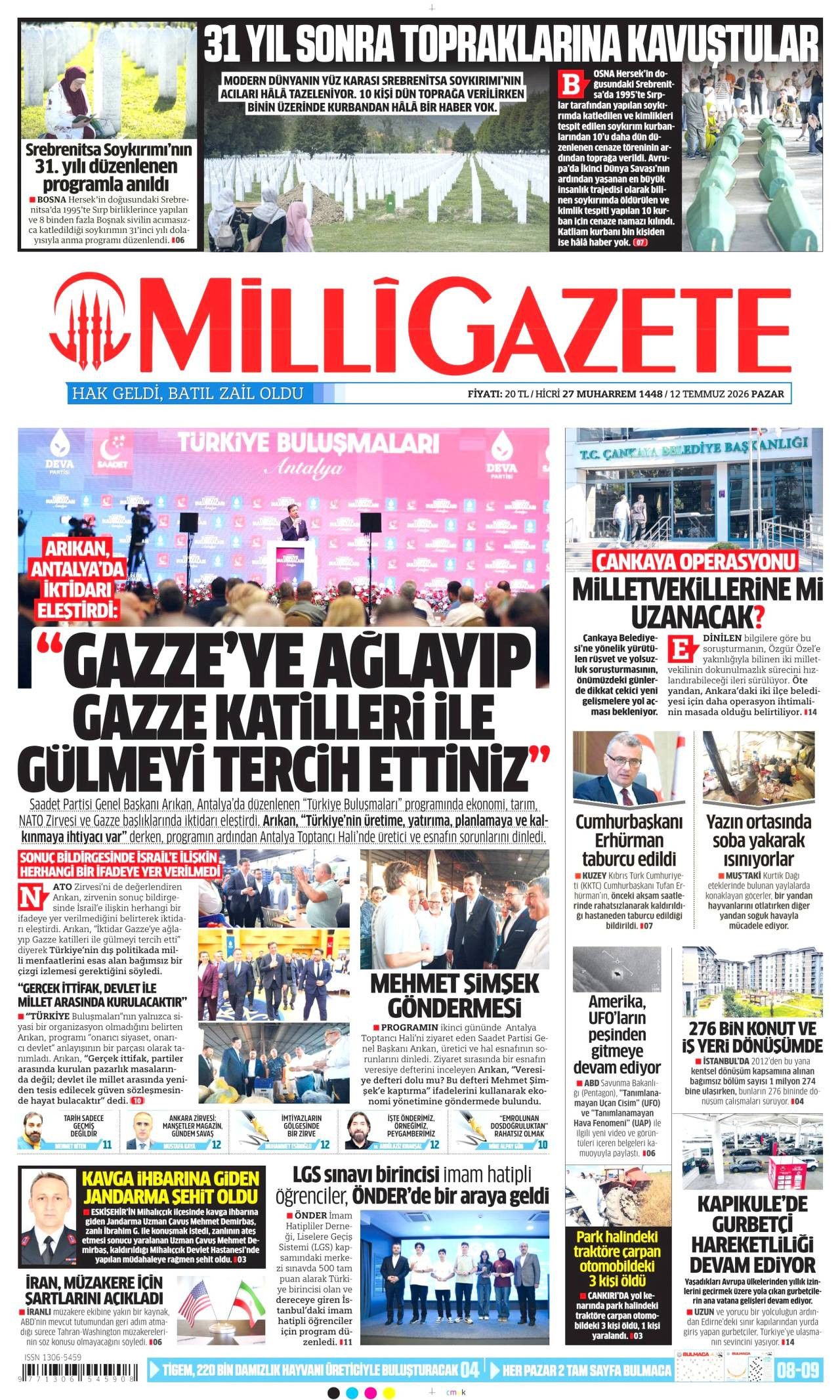 Milli Gazete Gazete Manşeti